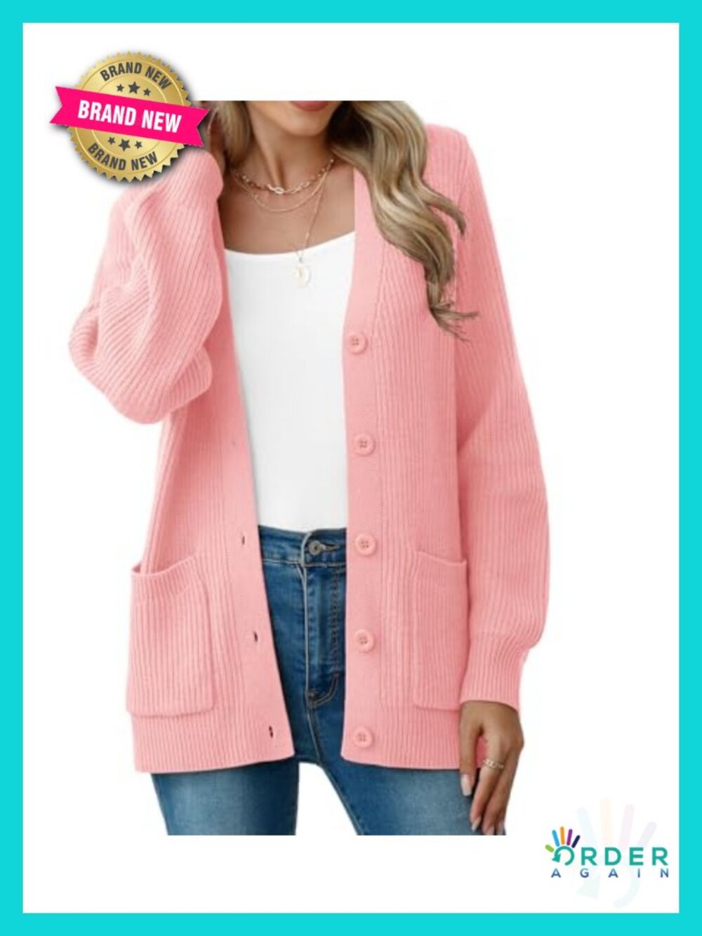 Chunky Knit Cardigan Long Sleeve V Neck Button Up Pocket Sweater Coat